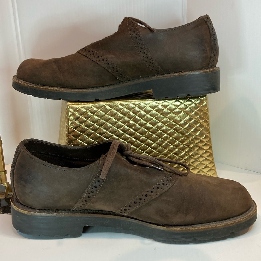 H. S. Trask chocolate te lace up Oxford casual‎ suede shoe. 9.5 men’s. Box 17